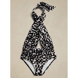 ⭐️ Banana Republic Womens Sz Large Halter Twisted Knot Black One-Piece Swimsuit